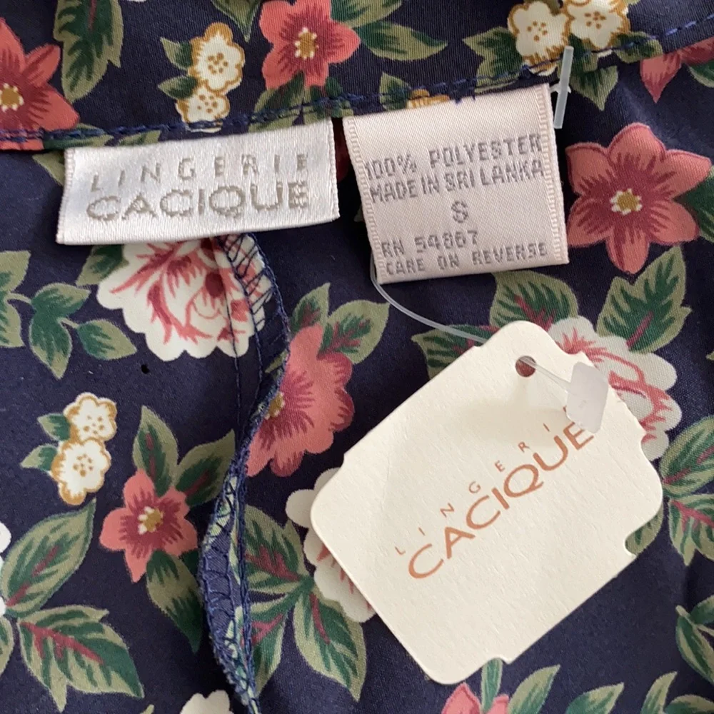 {NWT/VTG} Lingerie Cacique | Dark Floral Satin Pajama Sleep Romper Blue (S) - Picture 9 of 16
